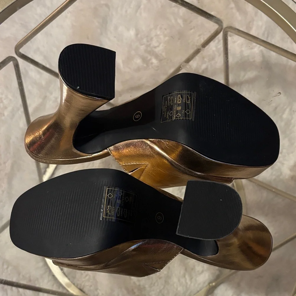 Azalea Wang Gold Mules Platform Sandals-NWOT - Picture 5 of 8